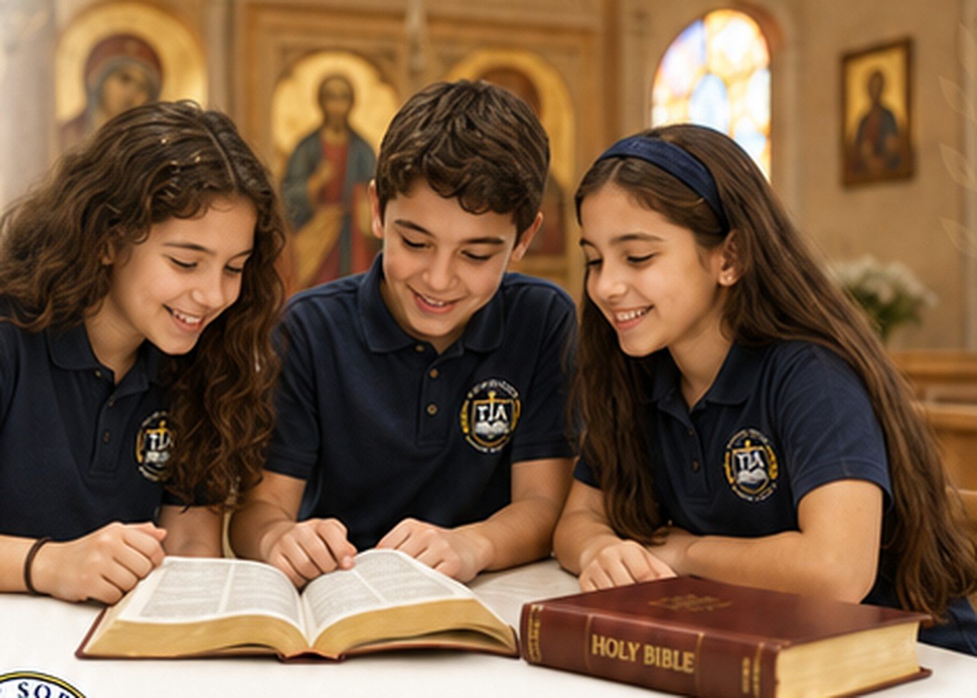 Students studying the Holy Bible together
